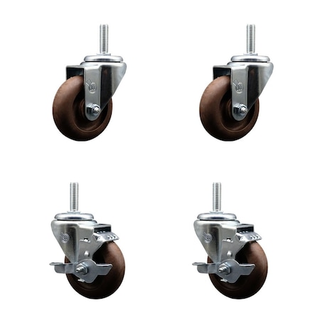 Service Caster 35 Inch High Temp Glass Filled Nylon 58 Inch Threaded Stem Caster Set 2 Brakes SCC SCC-TS20S3514-GFNSHT-58212-2-TLB-2